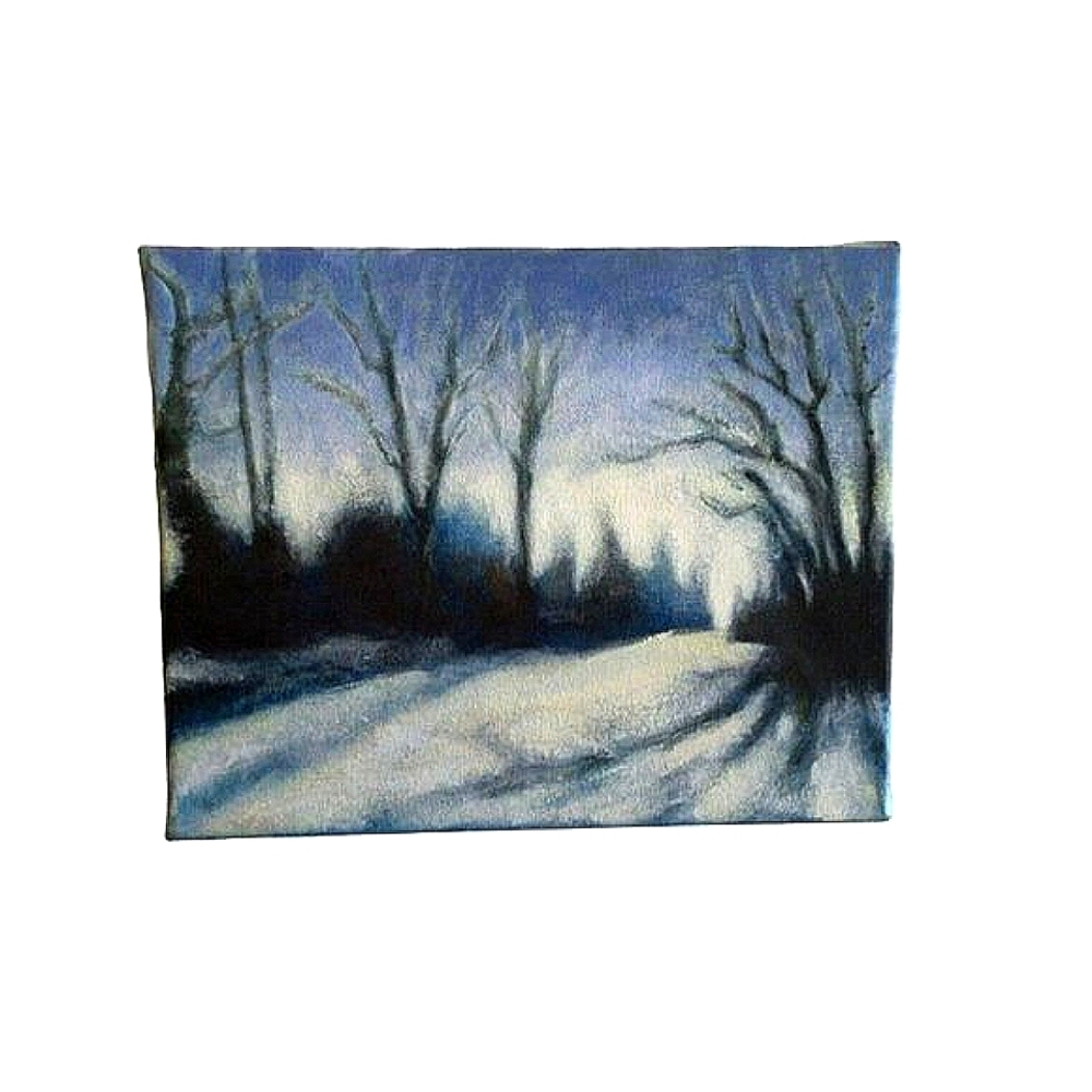 Original Watercolor Landscape Painting Winter Forest Snow Moody Nature Signed